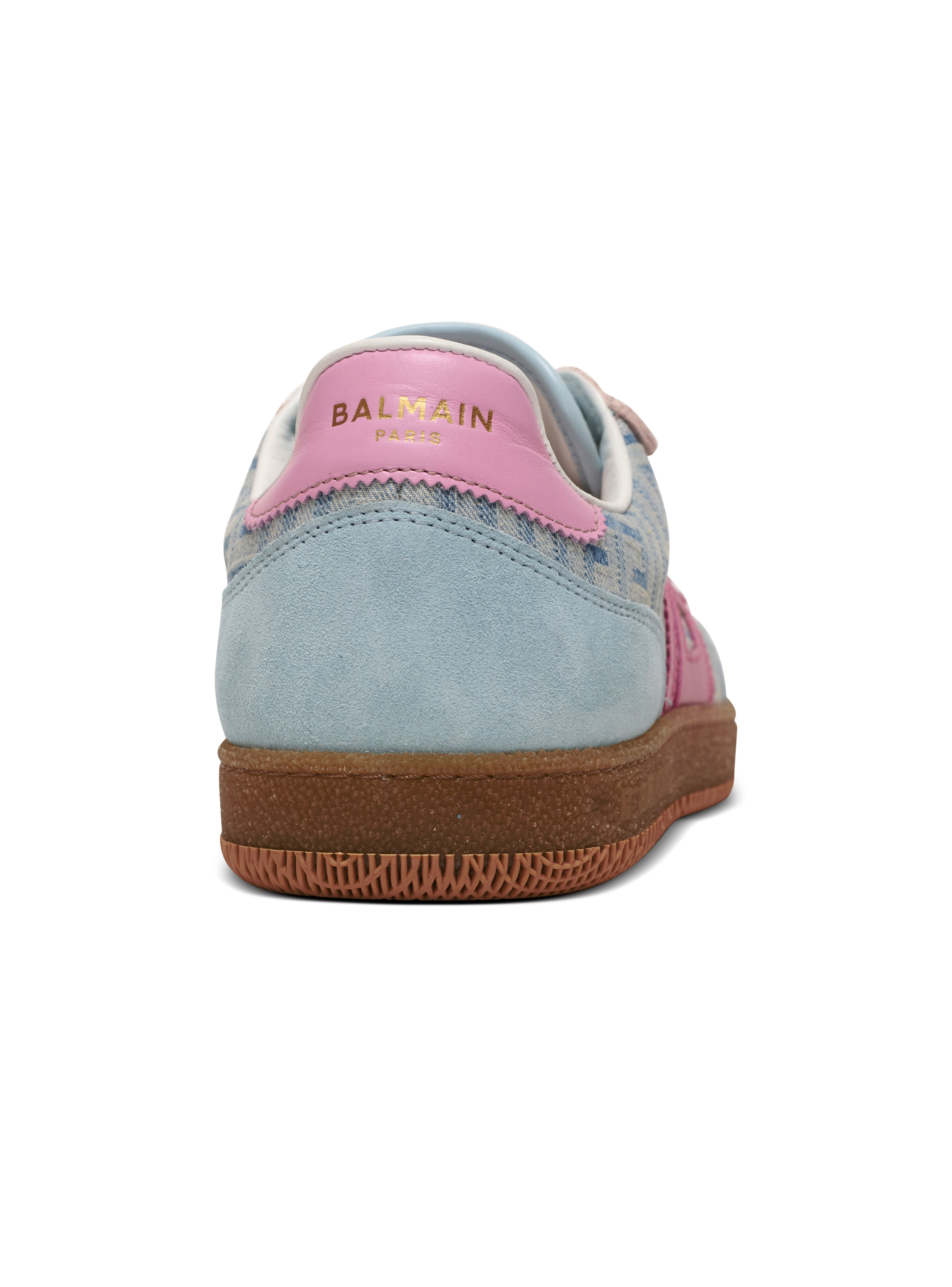 Balmain Swan leather and denim monogram sneakers - 9