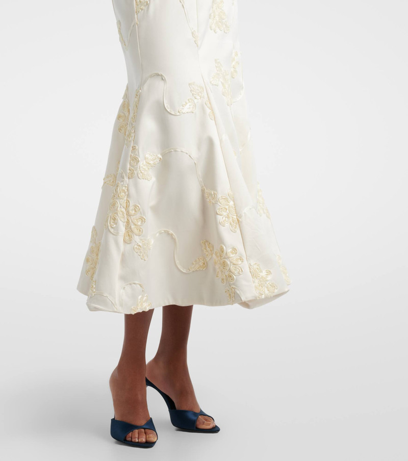 Bridal floral-appliqué satin midi dress 5