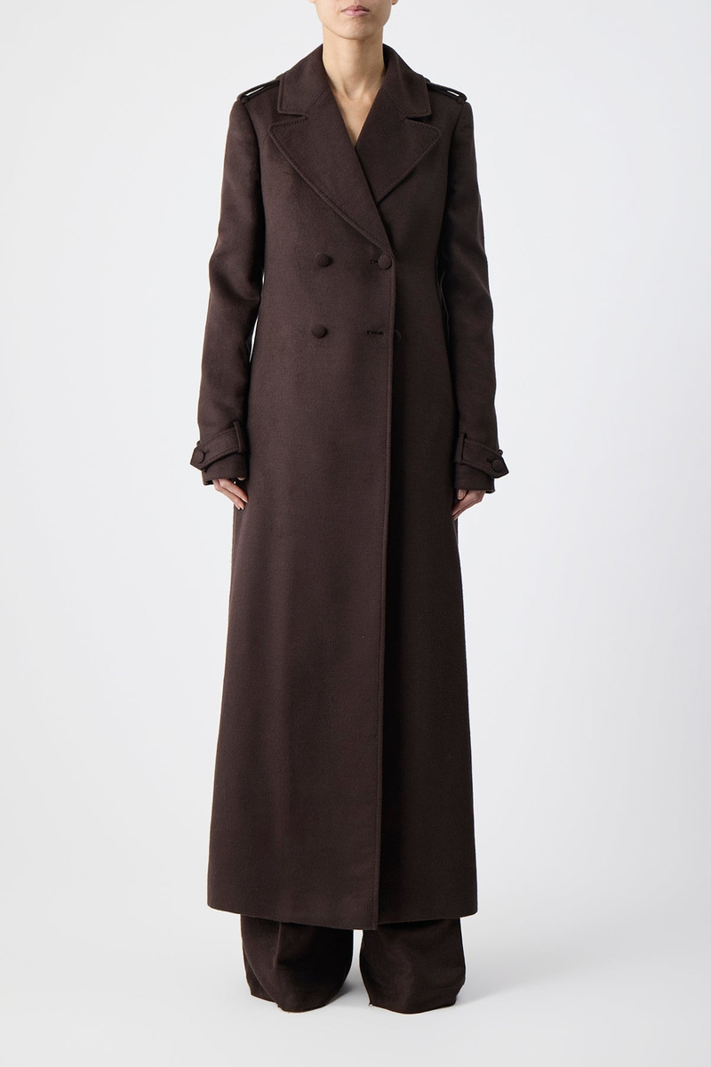 GABRIELA HEARST Houstt Trench Coat in Chocolate Winter Silk outlook
