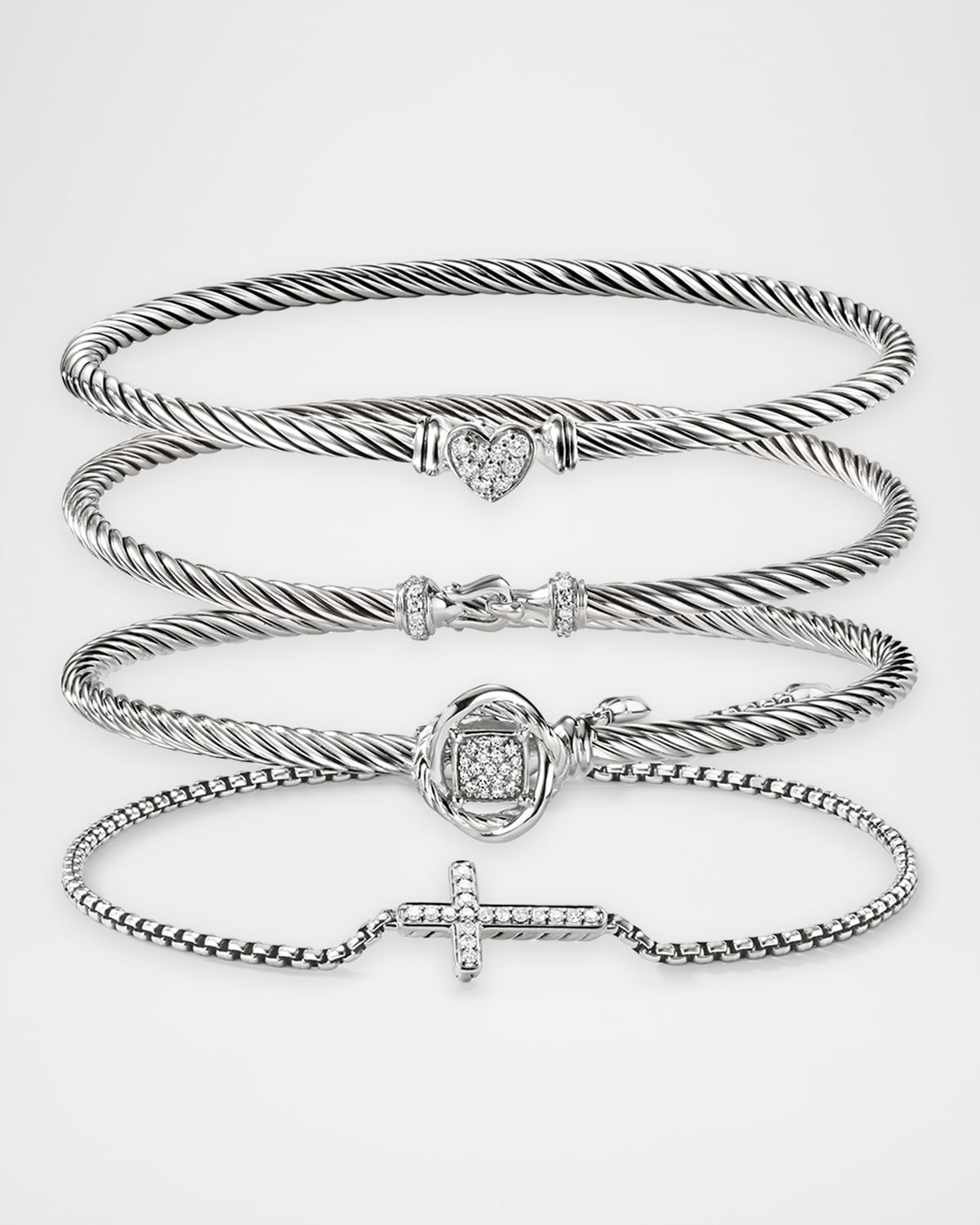 Cross Chain Bracelet with Diamonds in Silver, 1.7mm - 6