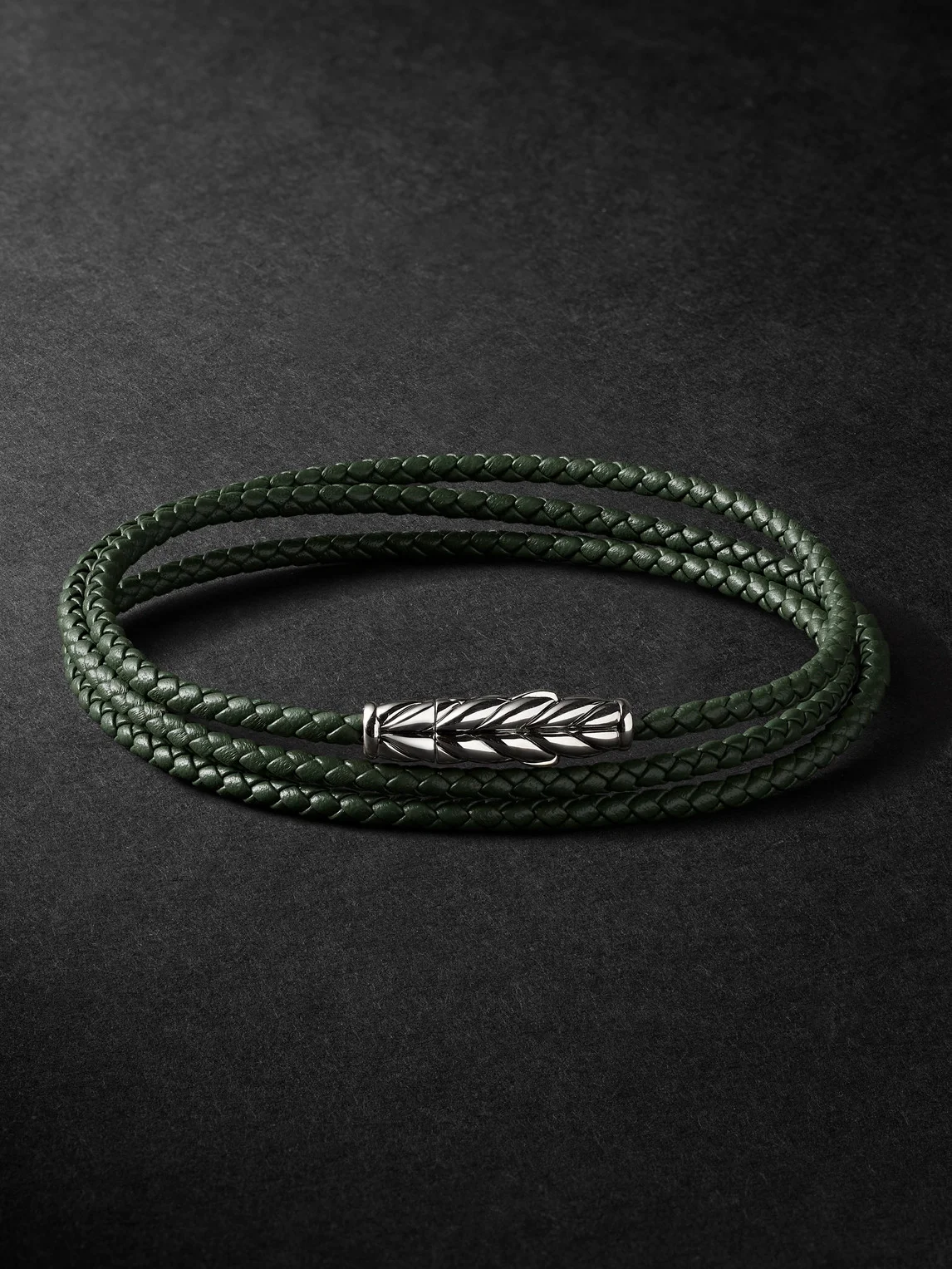 Chevron Braided Leather and Sterling Silver Wrap Bracelet - 1