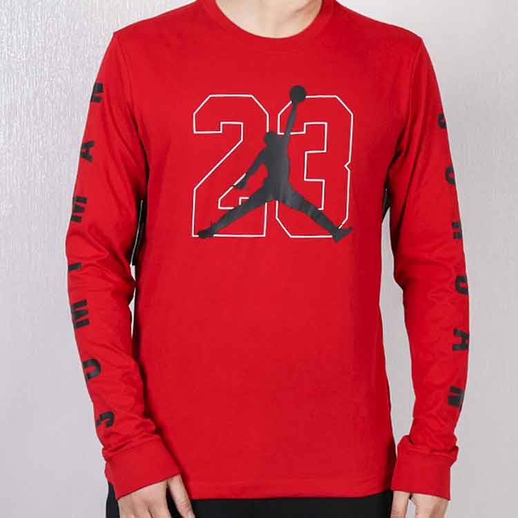 Air Jordan Large Logo Basketball Numeric Casual Breathable Sports Round Neck Long Sleeves Red AQ3702 - 2