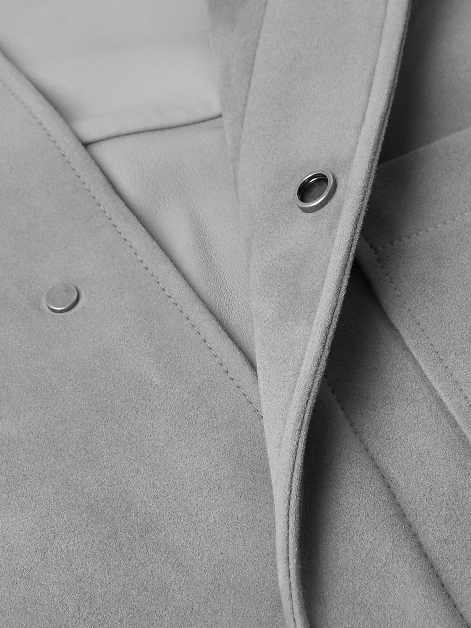 Oversized Logo-Debossed Suede Overshirt Light gray - 4