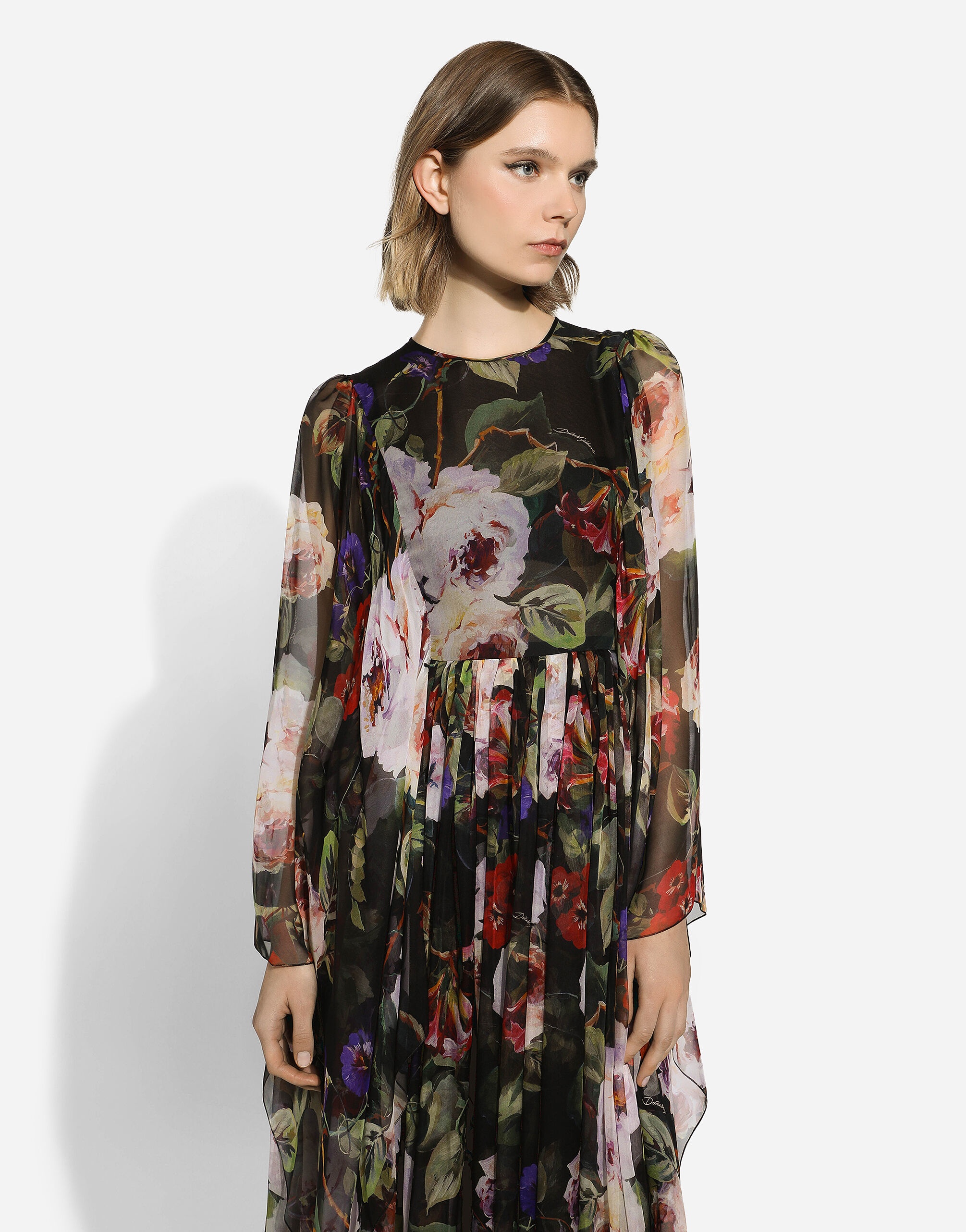 Long chiffon dress with rose garden print - 4
