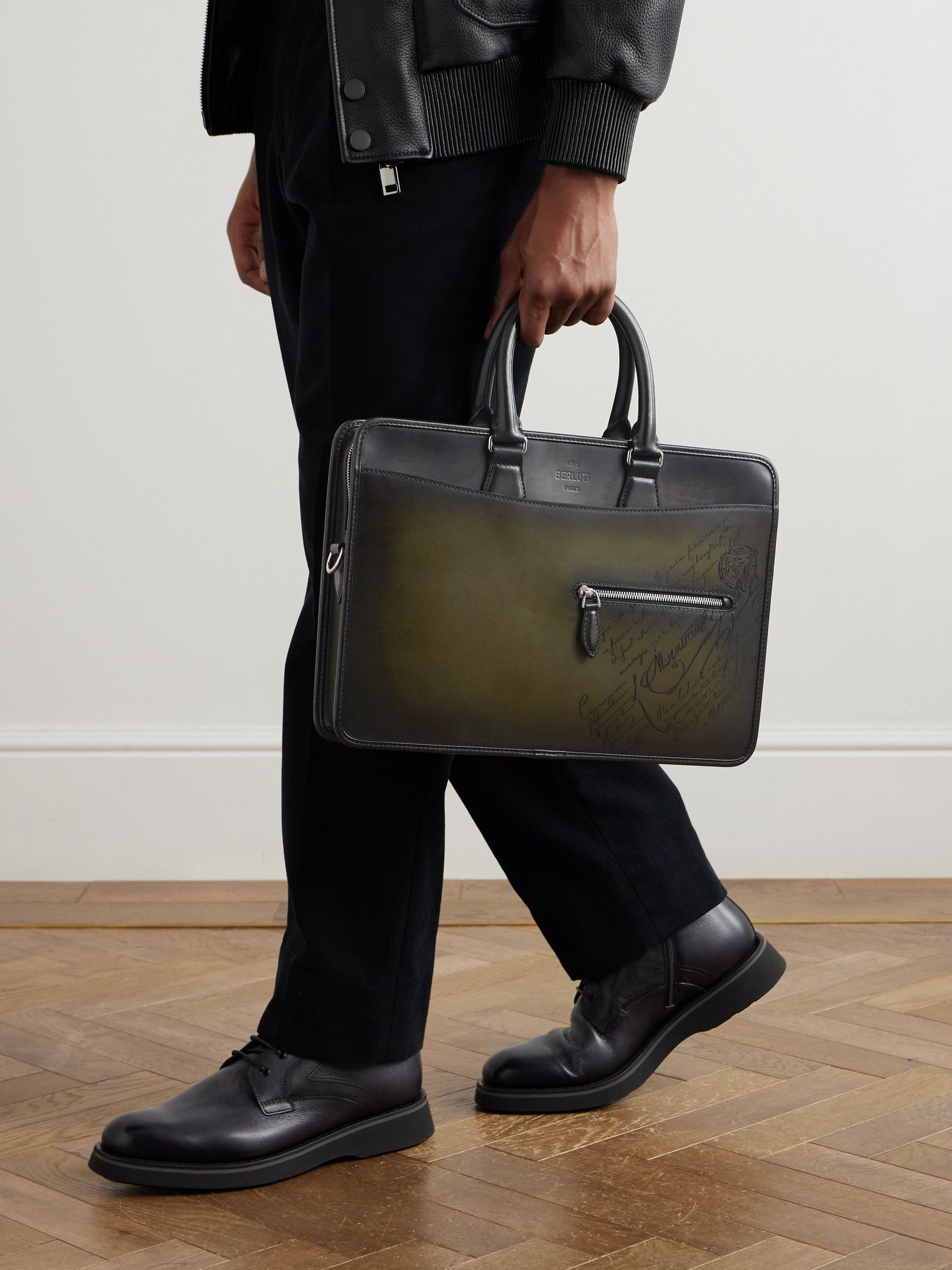 Un Jour Mini Scritto Venezia Leather Briefcase Green - 2