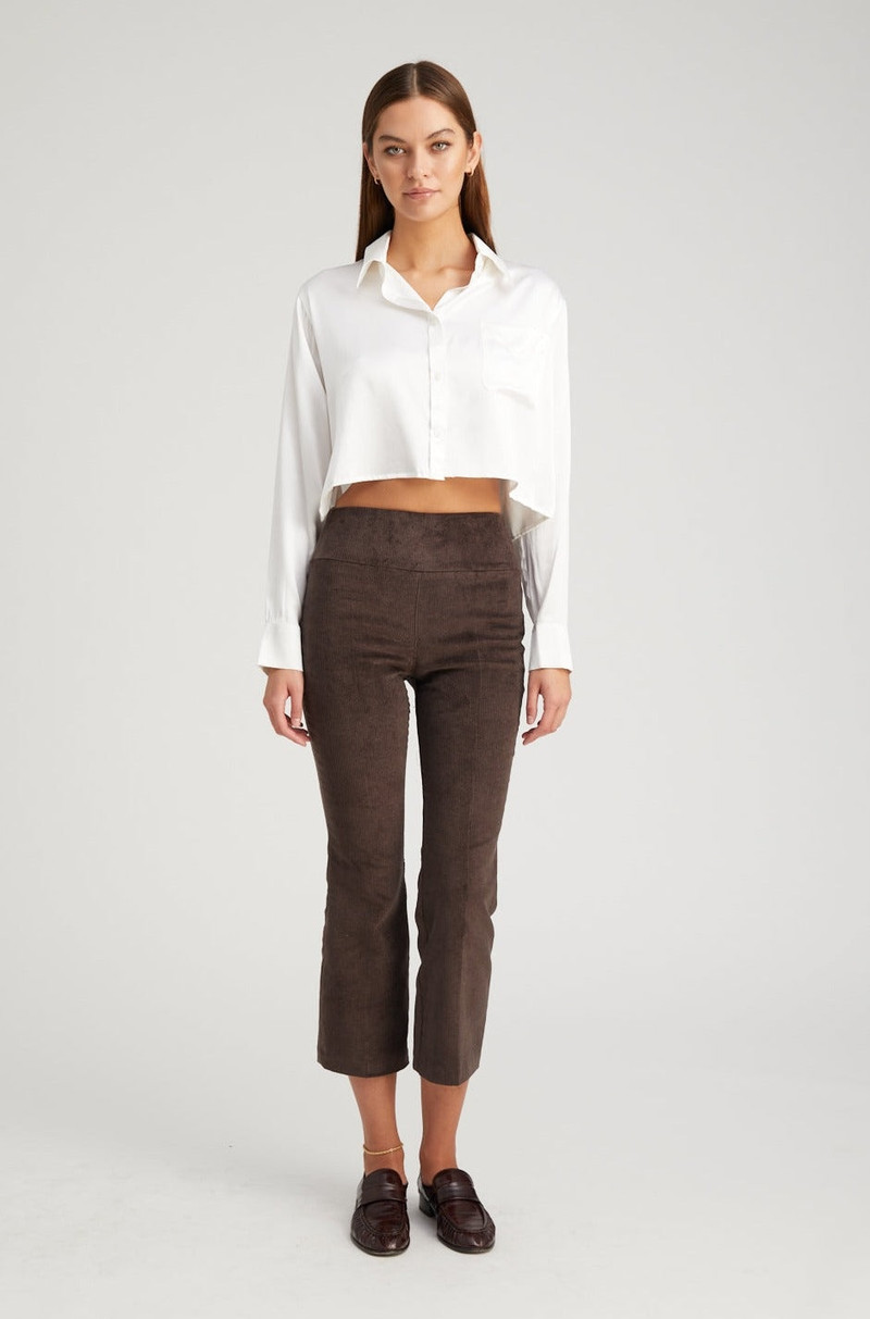 SPRWMN DARK CHOCOLATE CORDUROY CROP FLARE PANTS outlook