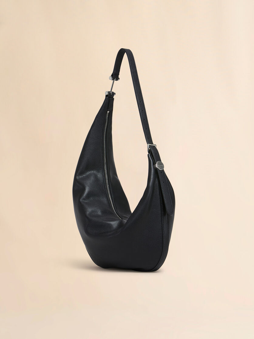 BLACK LEATHER DOT SMALL HOBO BAG - 3