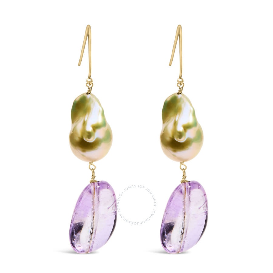 Haus Of Brilliance - Haus of Brilliance 14K Yellow Gold Amethyst and Baroque Pearl Drop and Dangle Earrings 2" Inch Dangl - 1