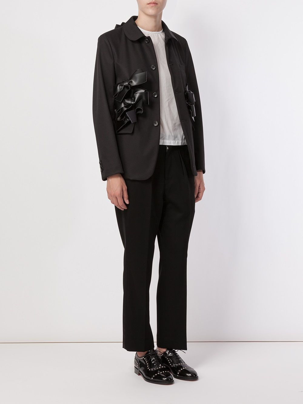 bow appliqué round collar blazer - 2