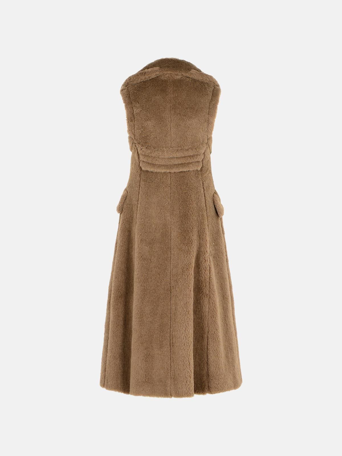 'BOARIO 1234' SLEEVELESS COAT IN ALPACA AND BROWN WOOL 'TEDDY' - 3