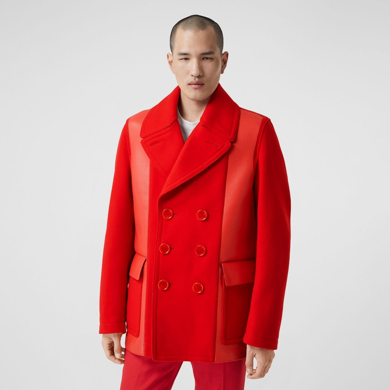 Lambskin Panel Technical Wool Pea Coat 7