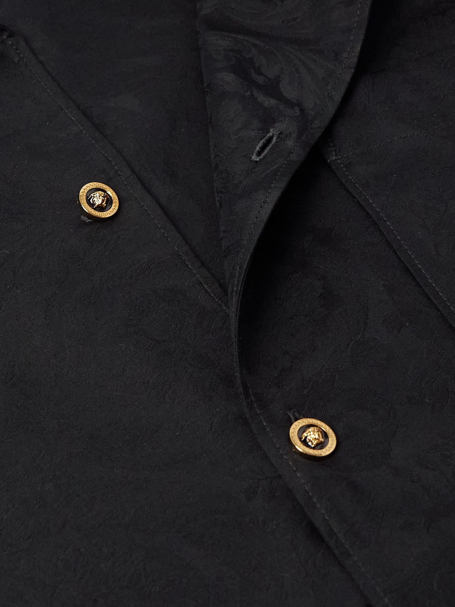 Camp-Collar Logo-Jacquard Cotton-Poplin Shirt Black - 4