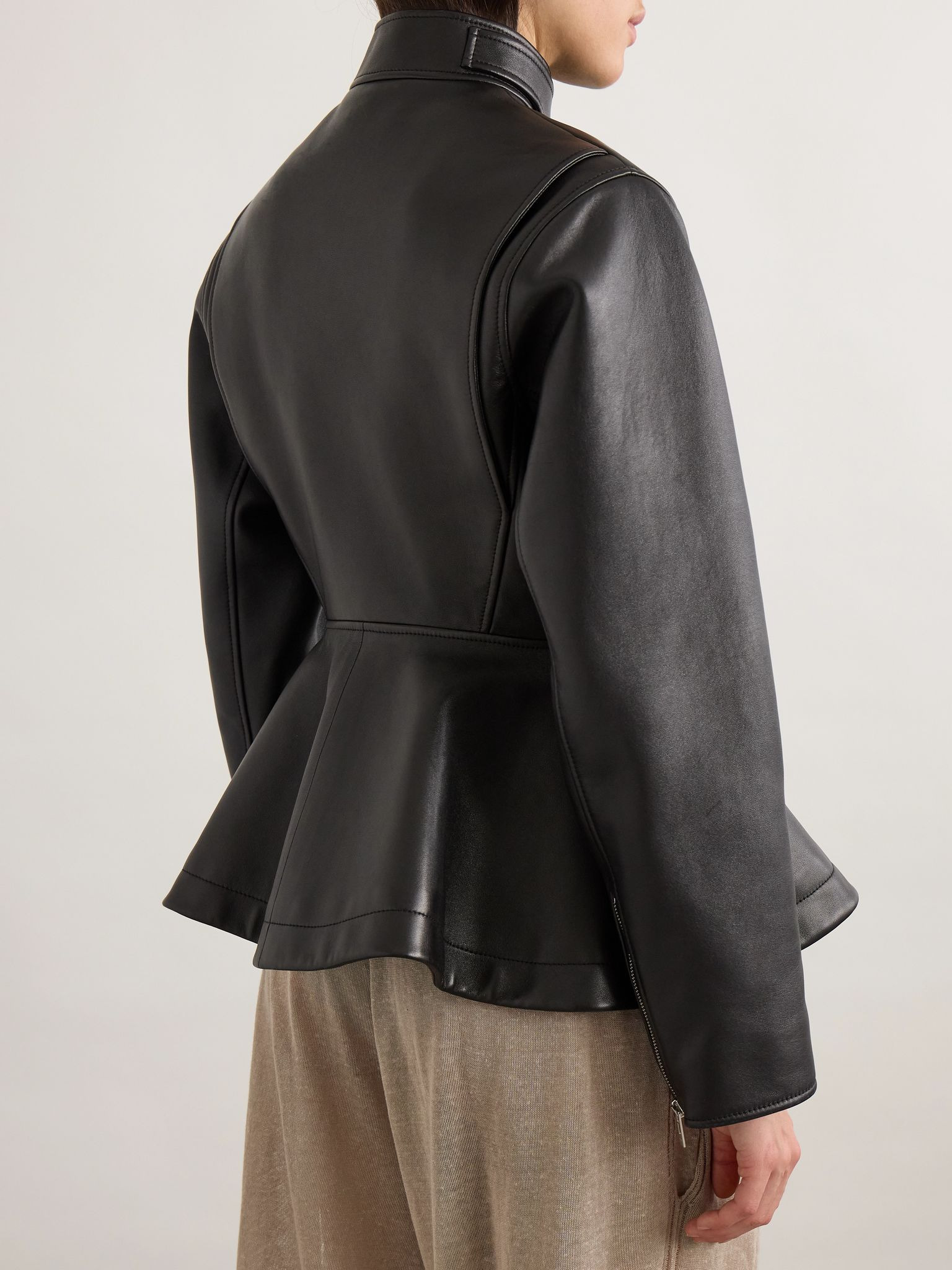 Leather peplum jacket Black - 4