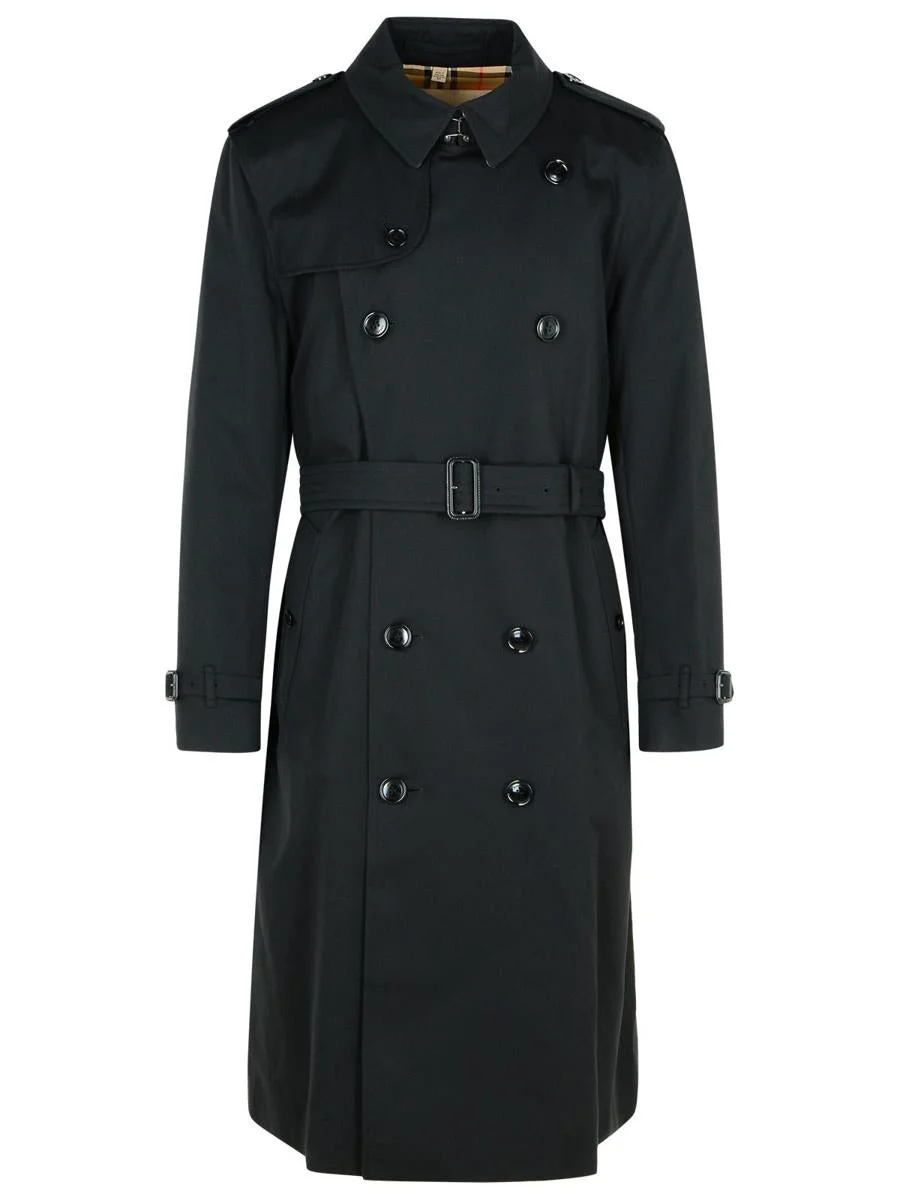 Burberry Long Black Cotton 'Kensington' Trench Coat - 1