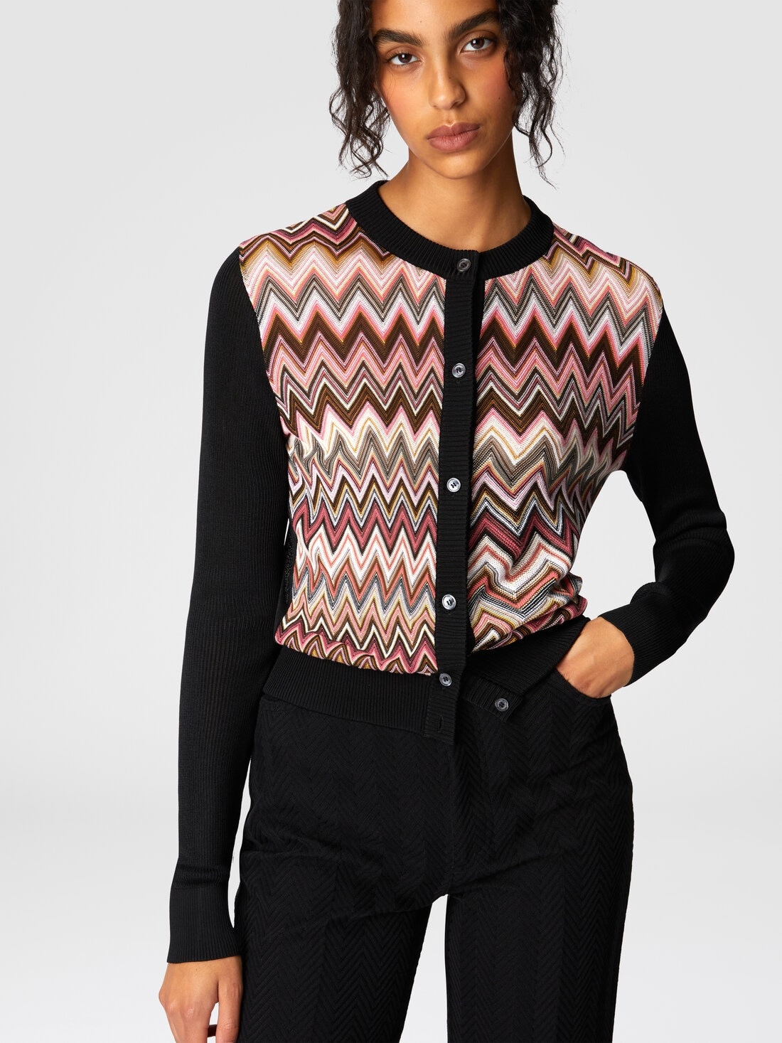 Viscose-blend cardigan with chevron insert - 4
