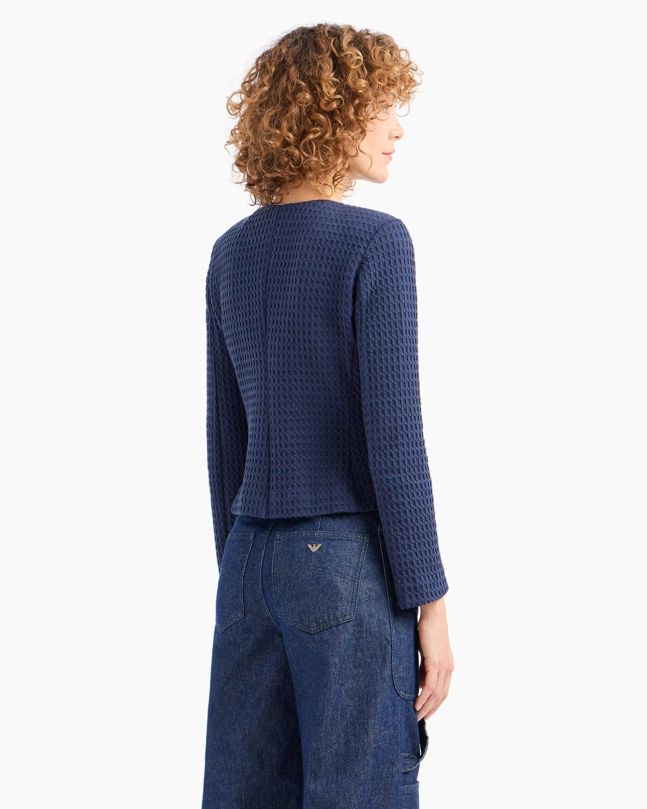 Waffle-effect knit jacket with zip and peplum - 3