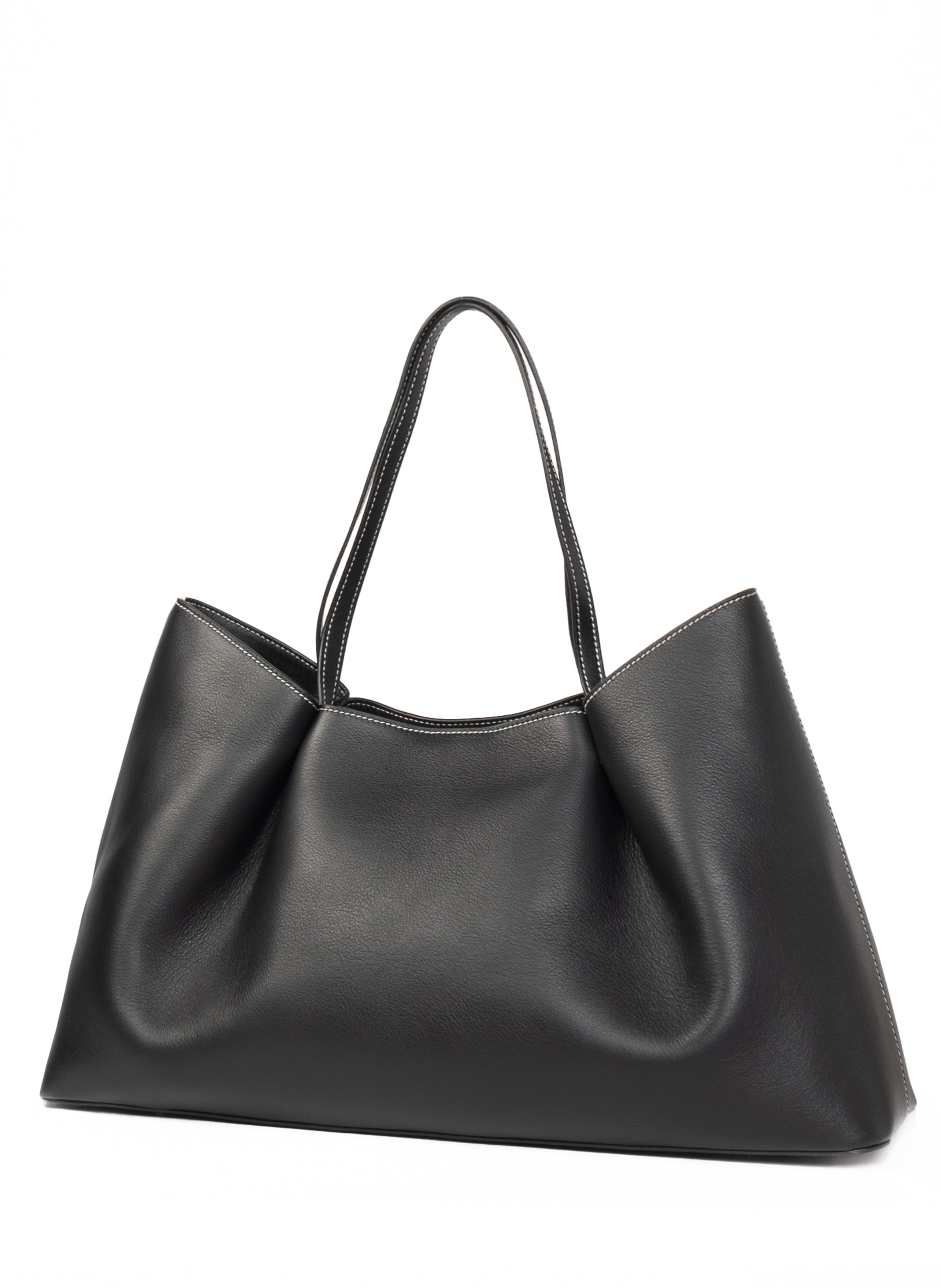 Dimple Tote Pebbled Leather Black/White Stitches - 3