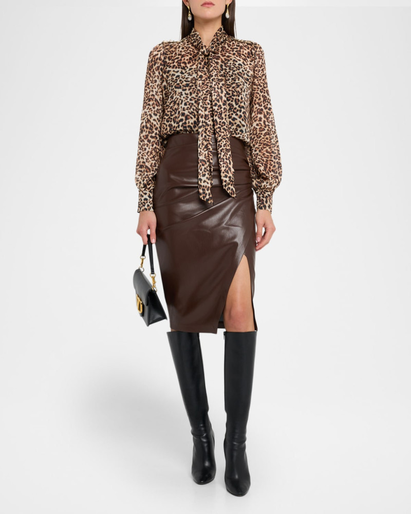 GENERATION LOVE Veralli Leopard Tie-Neck Blouse outlook