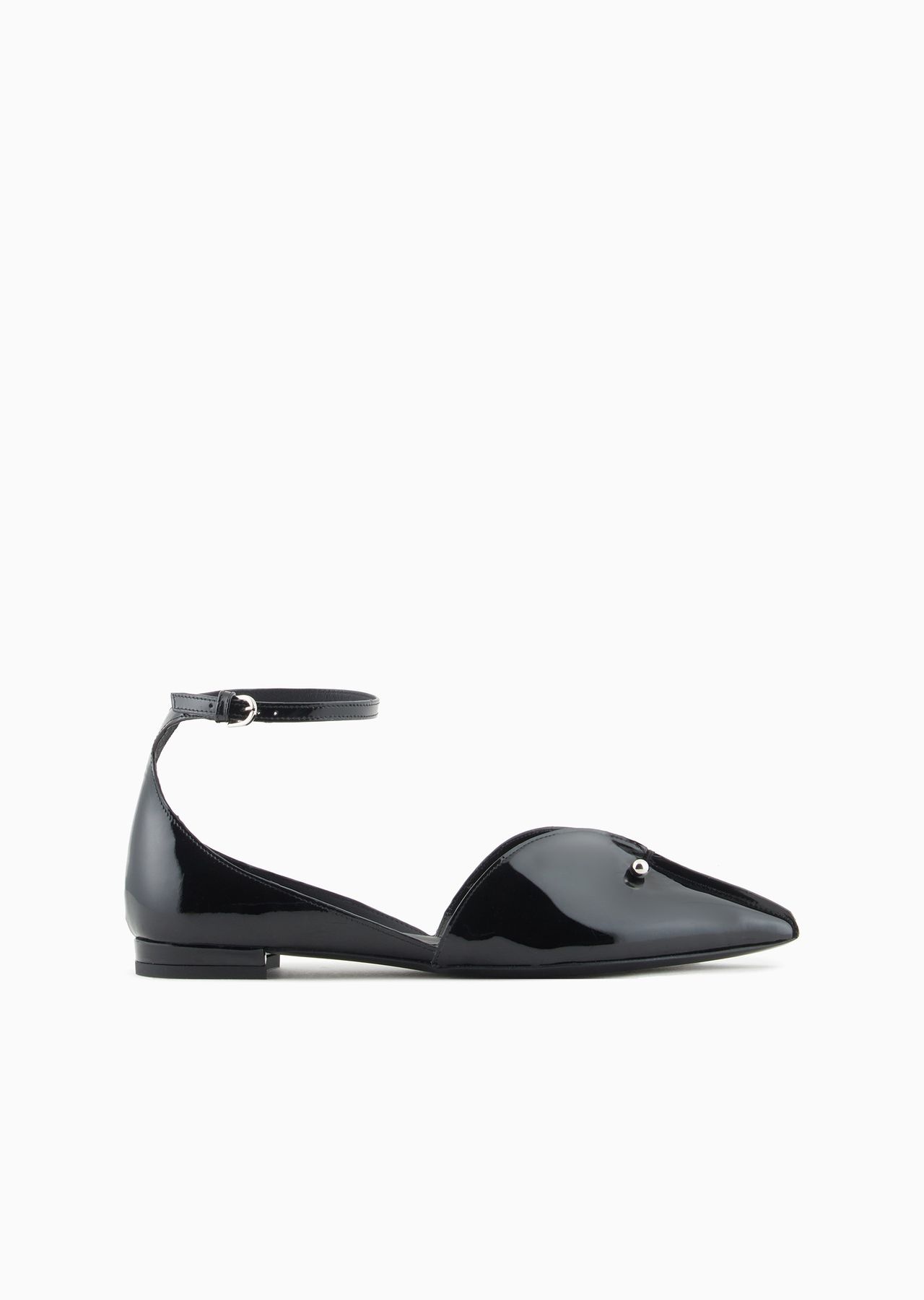 Patent-leather pointed-toe ballerinas with a strap and piercing - 1