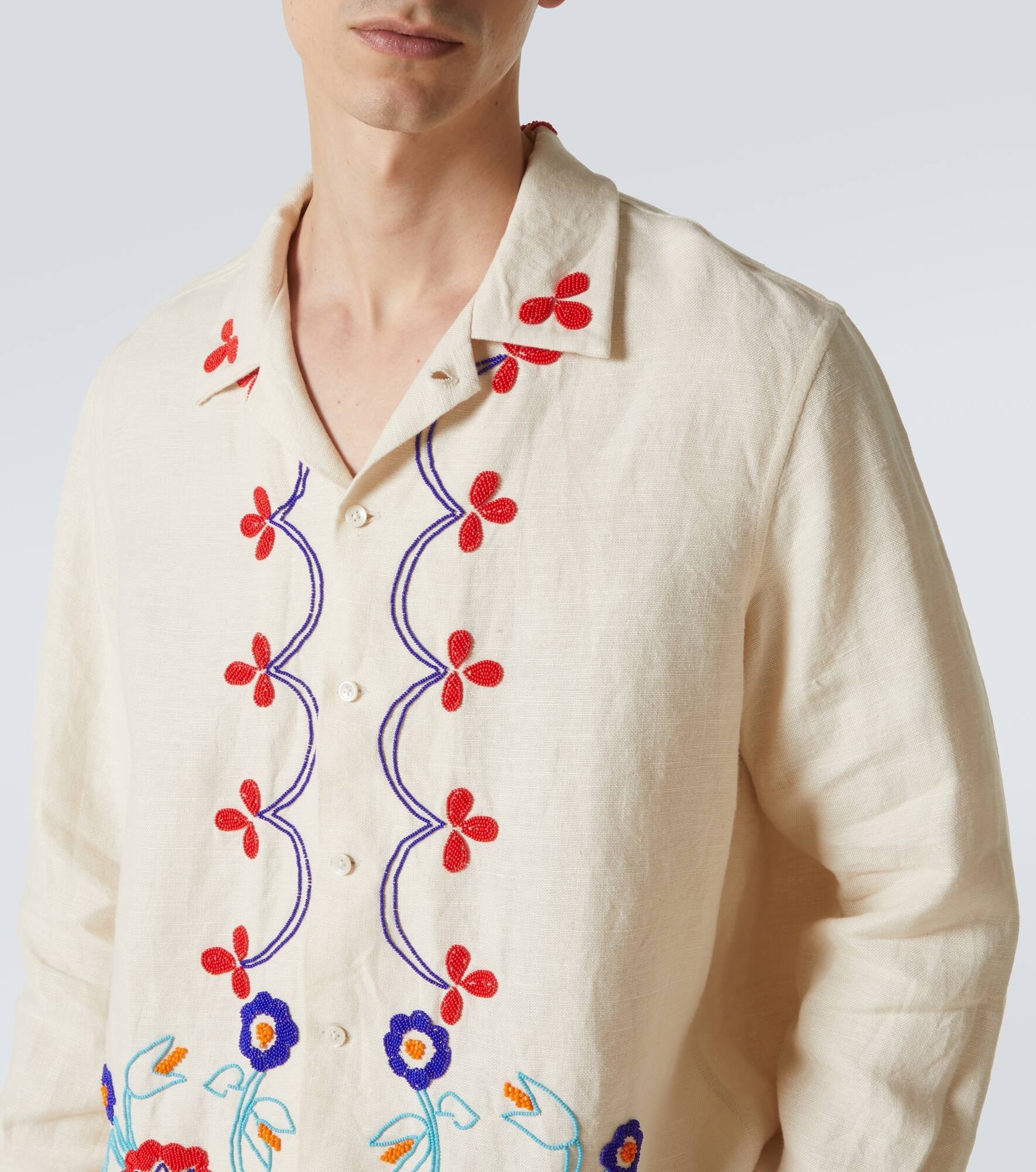 Garden Party beaded linen shirt - 5