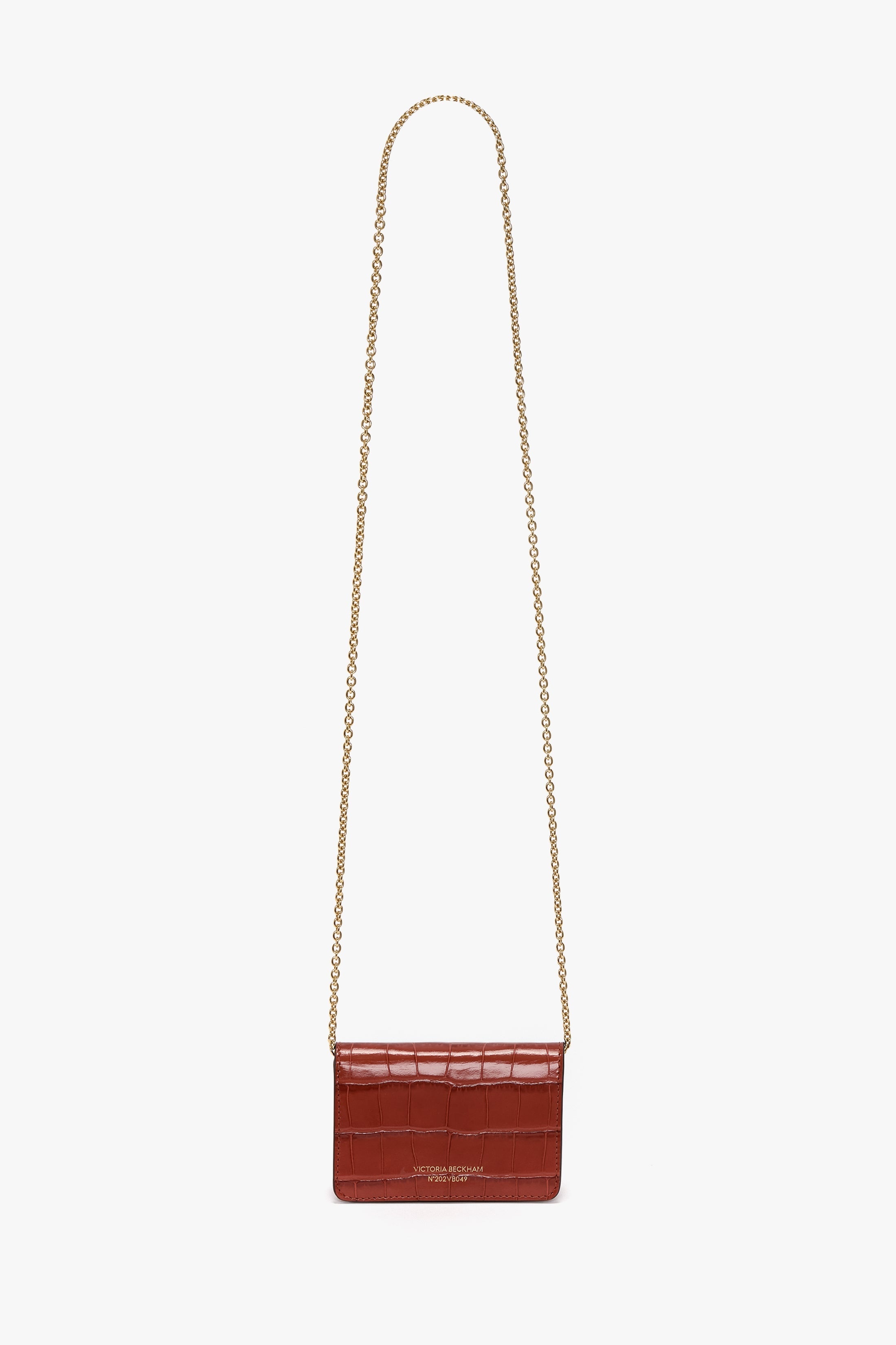 Micro Dorian Bag With Chain Strap In Brick Red Croc Embossed Leather 3