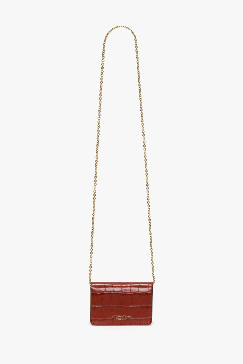 Micro Dorian Bag With Chain Strap In Brick Red Croc Embossed Leather 3