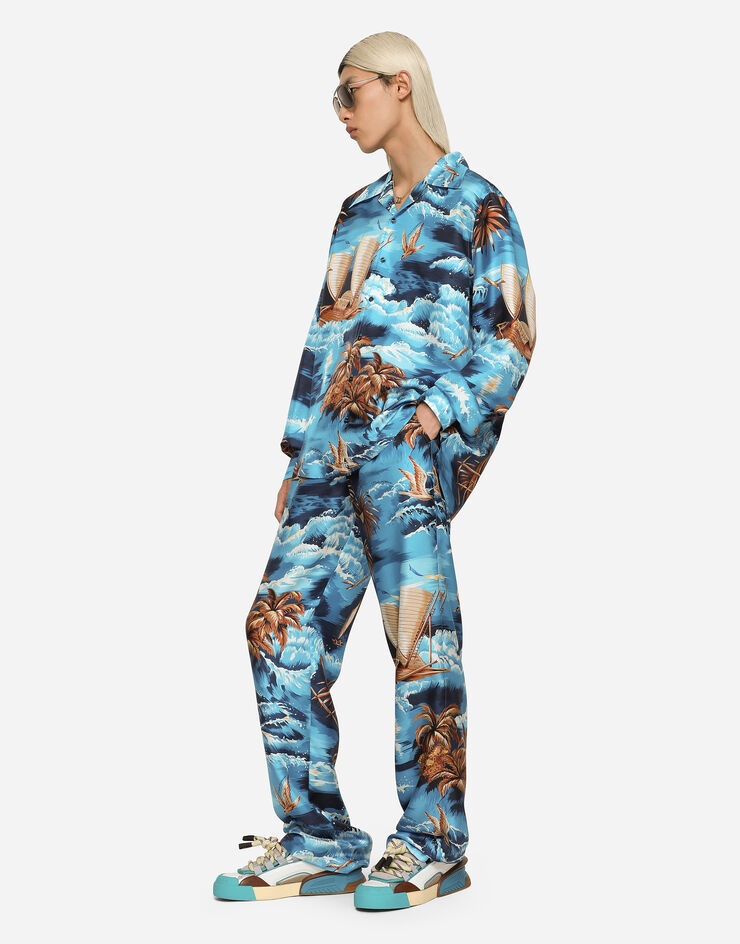 Silk twill shirt with Hawaiian print - 3