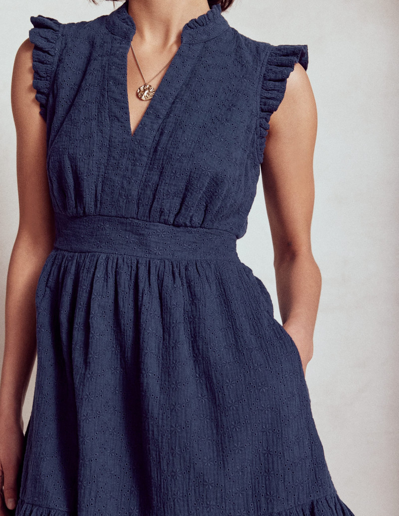 Wren Double Cloth Short Dress-Navy 3