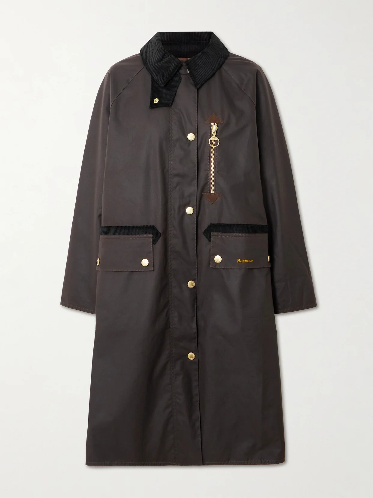 Evette Corduroy-trimmed Waxed-cotton Trench Coat - 1