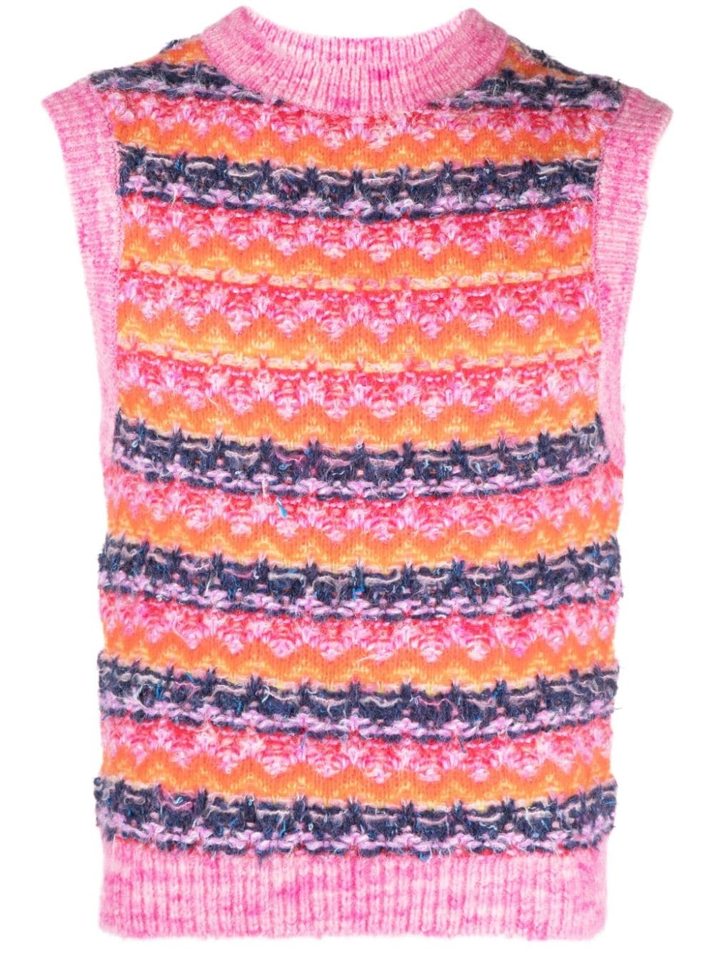 zigzag pattern-embroidered knitted top - 1