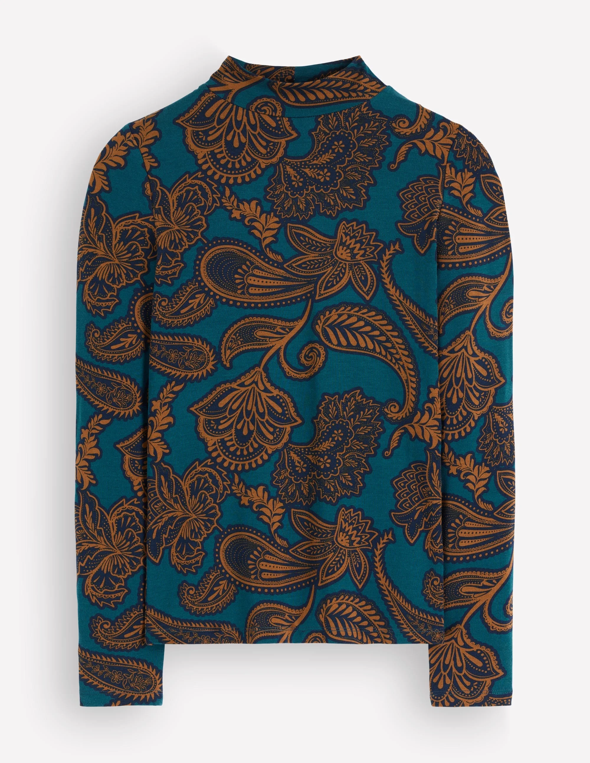 High Neck Jersey Top-Legion Blue, Paisley Bouquet - 1
