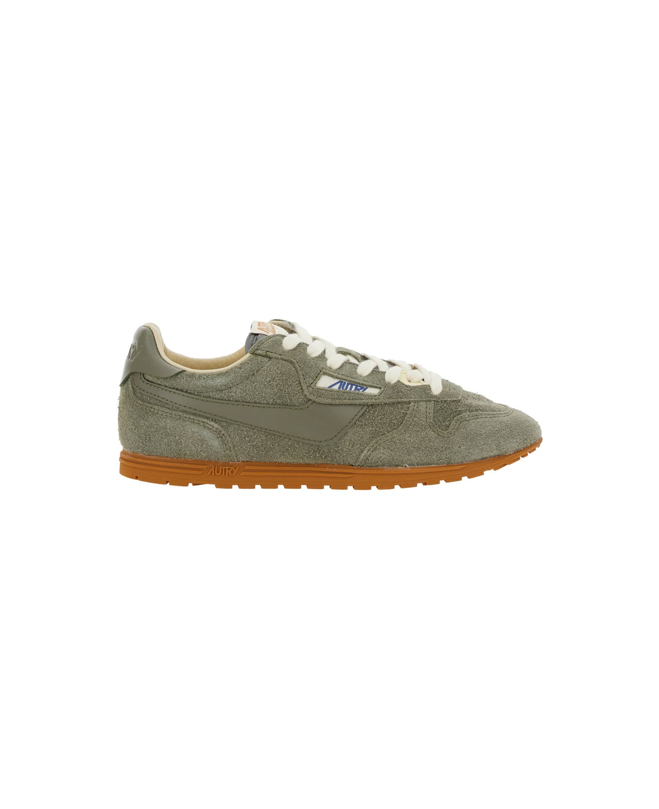 'windspin' Green Low Top Sneakers With Logo Patch On Tongue And Side In Suede Woman - 1