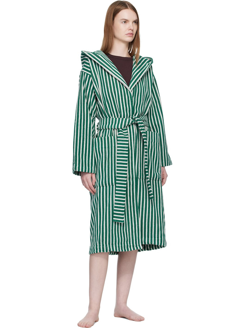 TEKLA Green & White Terry Hooded Bathrobe outlook
