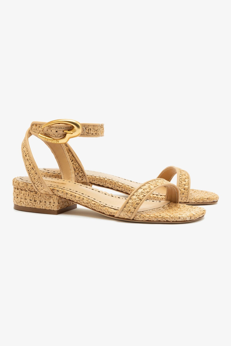 Verona Flat Sandal In Beige Leather and Natural Raffia 3