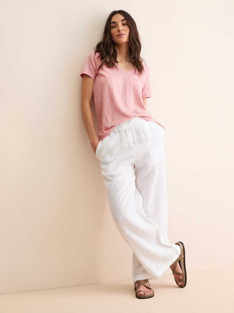 Derek Rose Women's V-Neck T-Shirt Jordan Linen Pink outlook