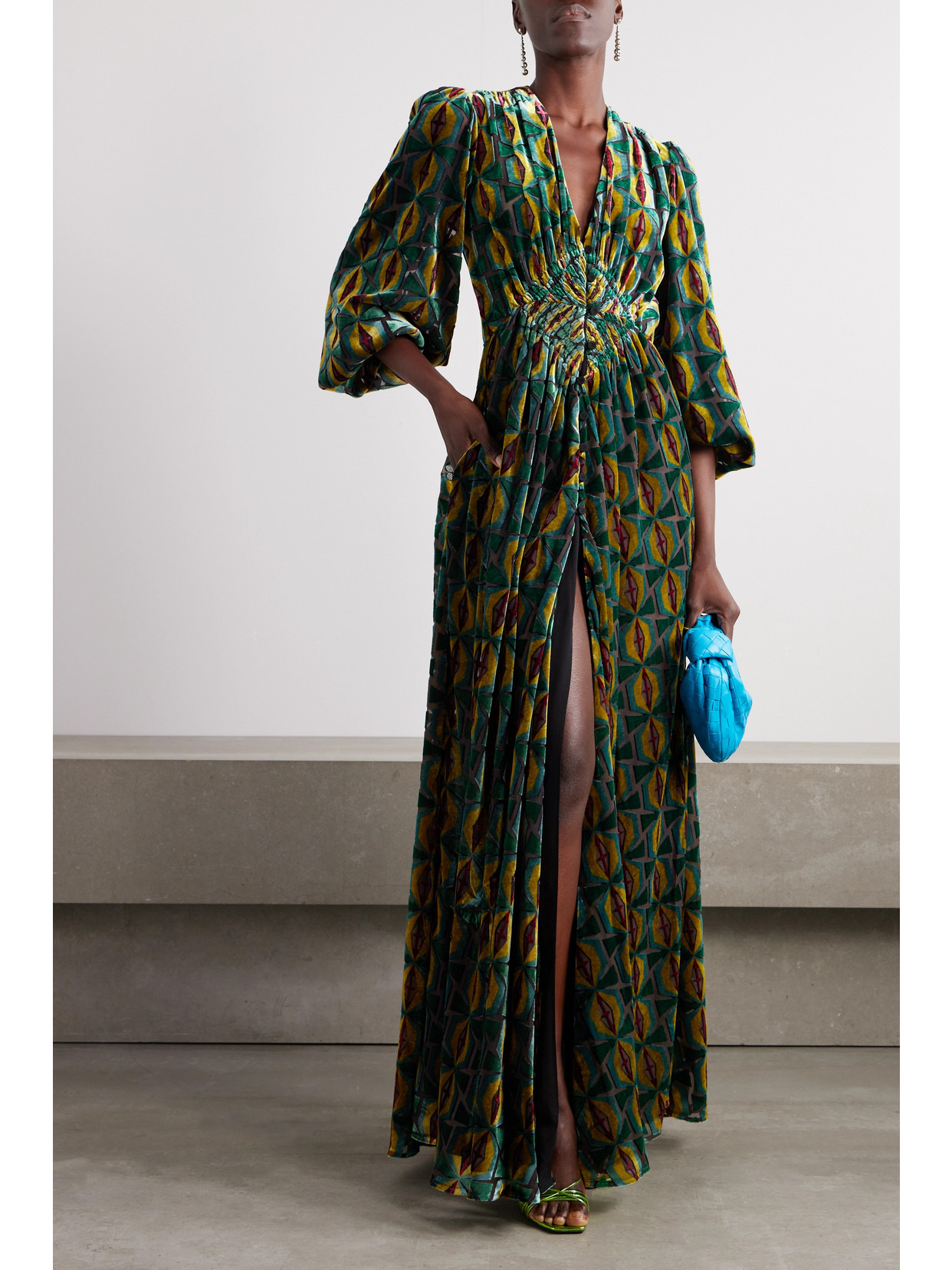 Camerino Printed Devoré-velvet Maxi Dress - 2