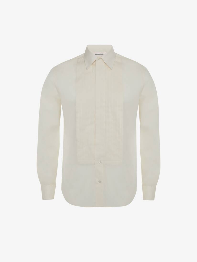 Men's Cotton Voile Pleated Bib Shirt in White - 1