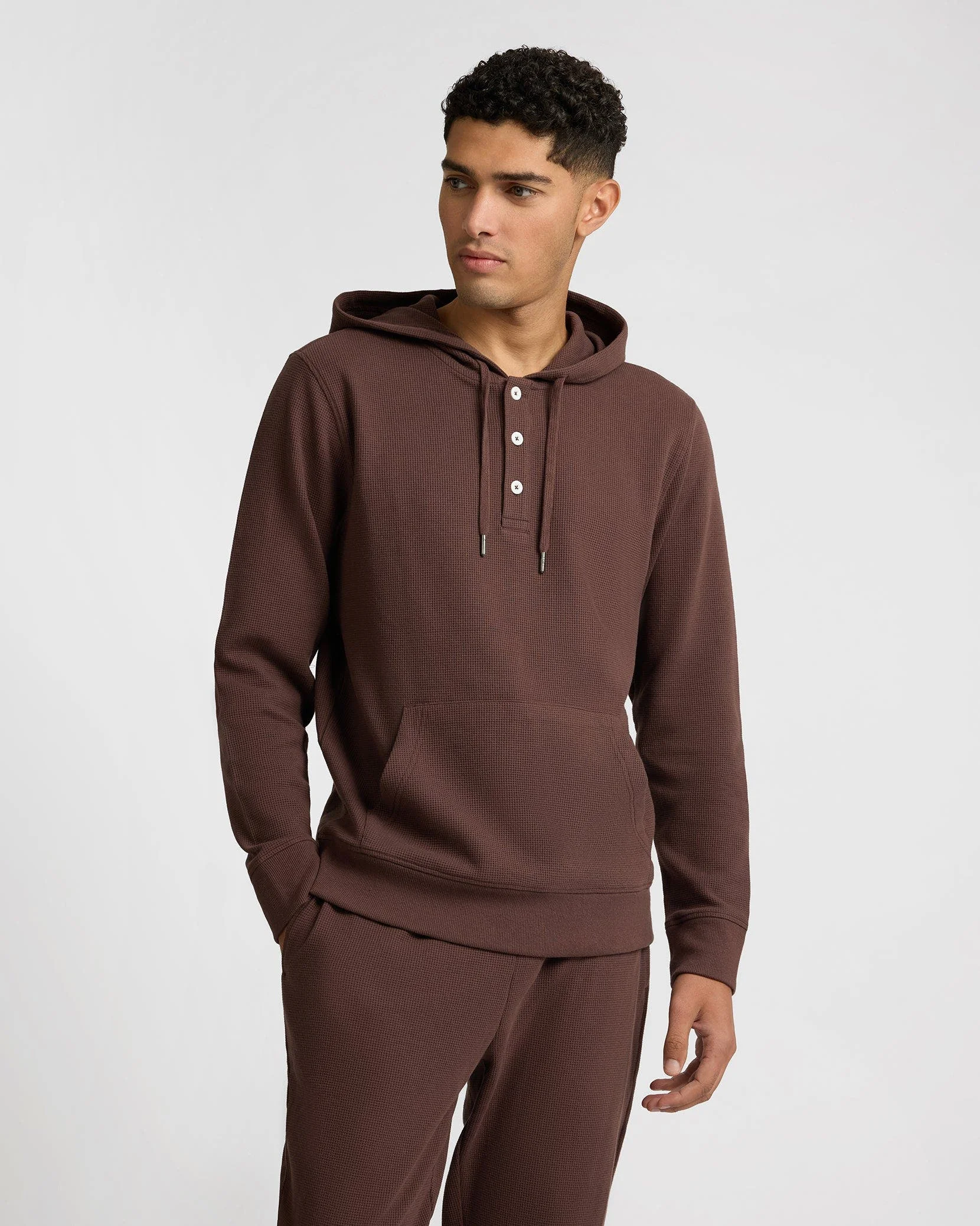 Onia Heavyweight Cotton Waffle Hoodie in Java at Nordstrom - 1