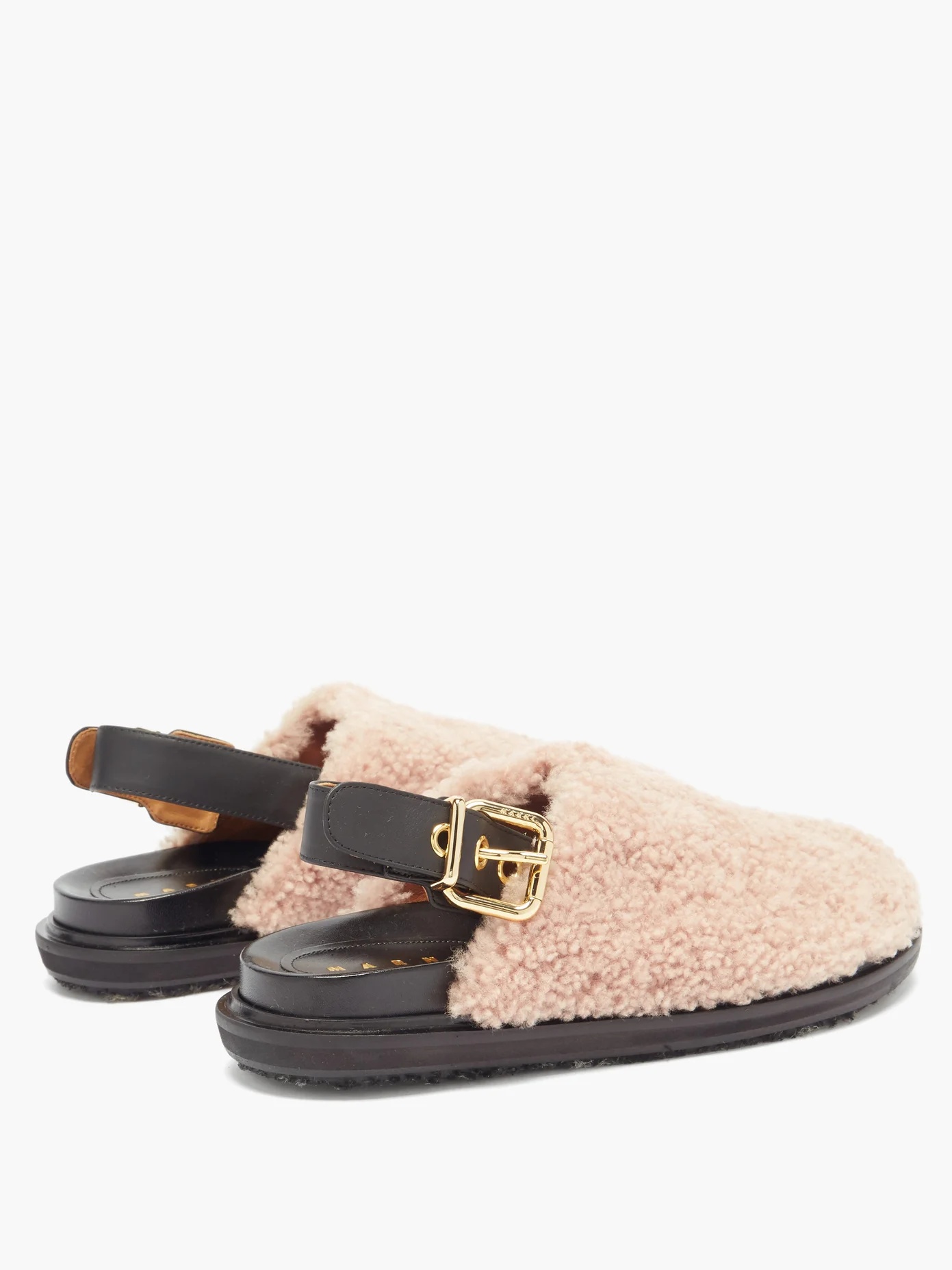 Shearling slingback sandals - 4