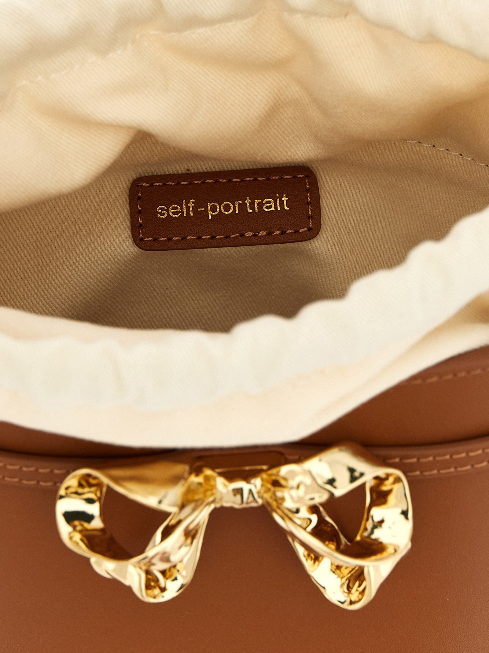 Self Portrait Women 'Brown Leather Shoulder Bow Bag' Shoulder Bag - 4
