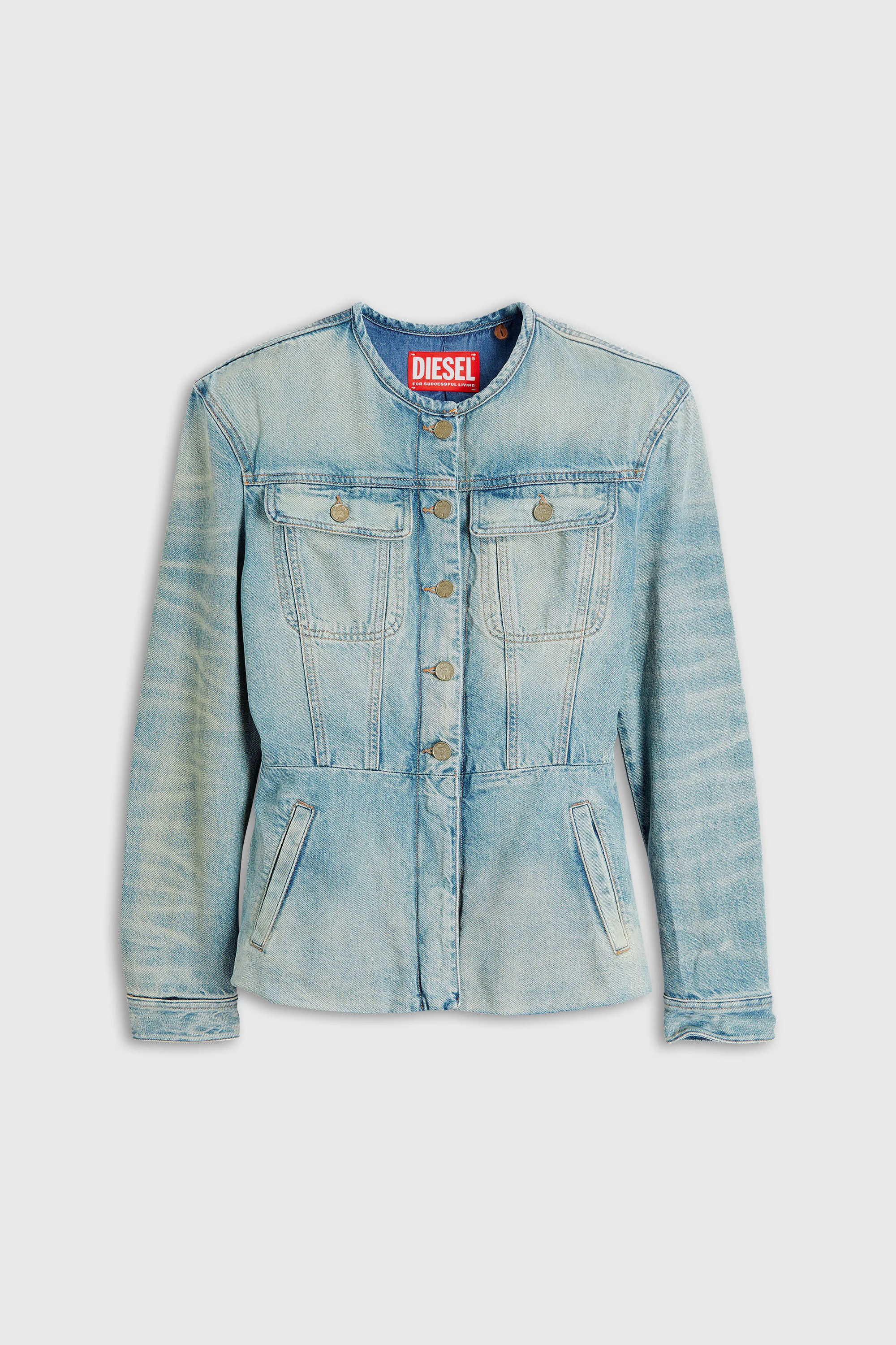 COLLARLESS DENIM JACKET - 1