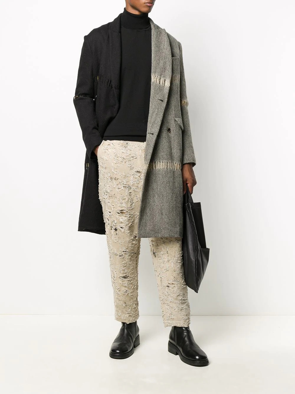 colour block distressed coat - 2