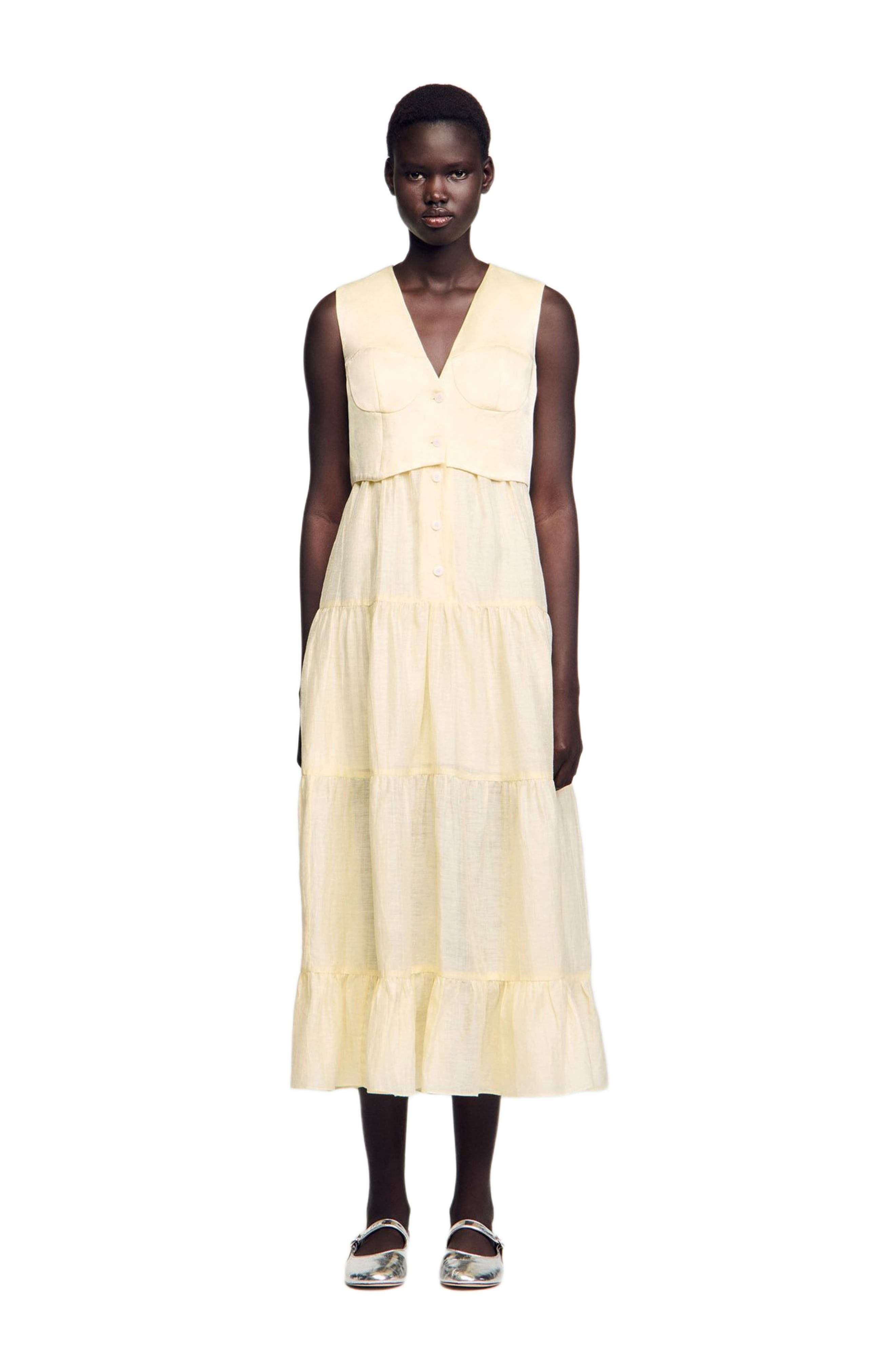 SANDRO Linen maxi dress in Light Yellow at Nordstrom - 1