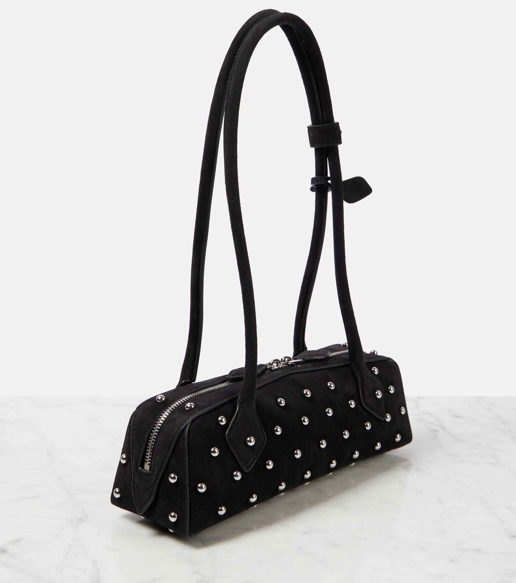 Le Teckel Small studded suede shoulder bag - 4