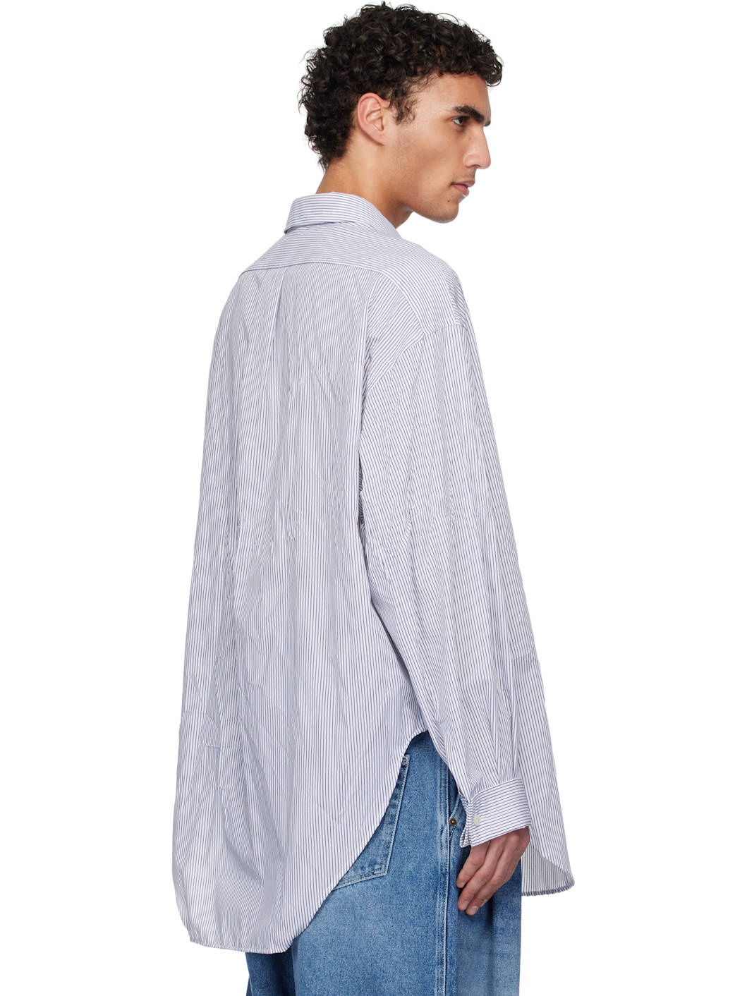 Navy & White Crinkled Poplin Shirt - 3