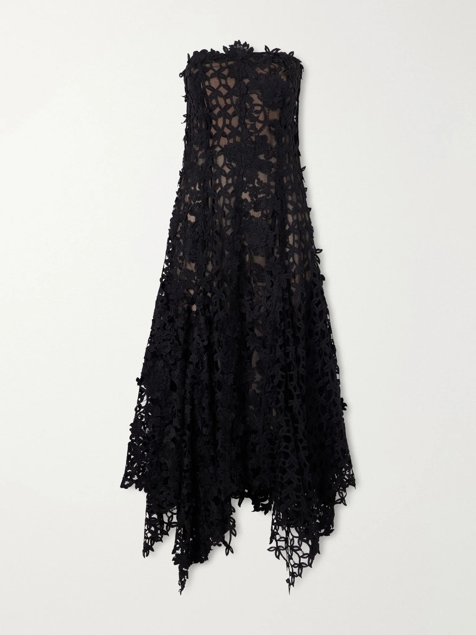 Guipure lace-trimmed mesh midi dress Black - 1