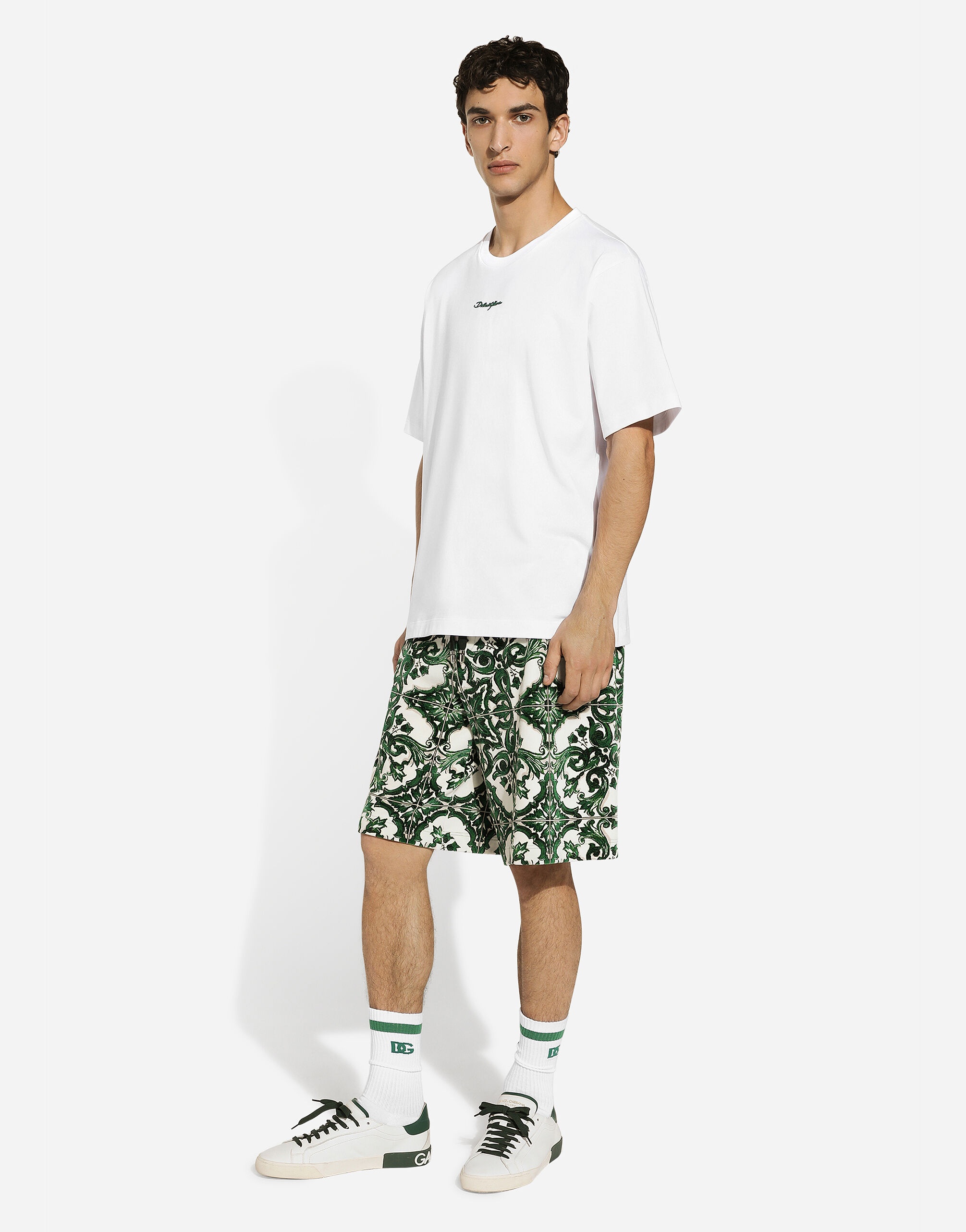 Chenille jogging shorts with majolica print - 5