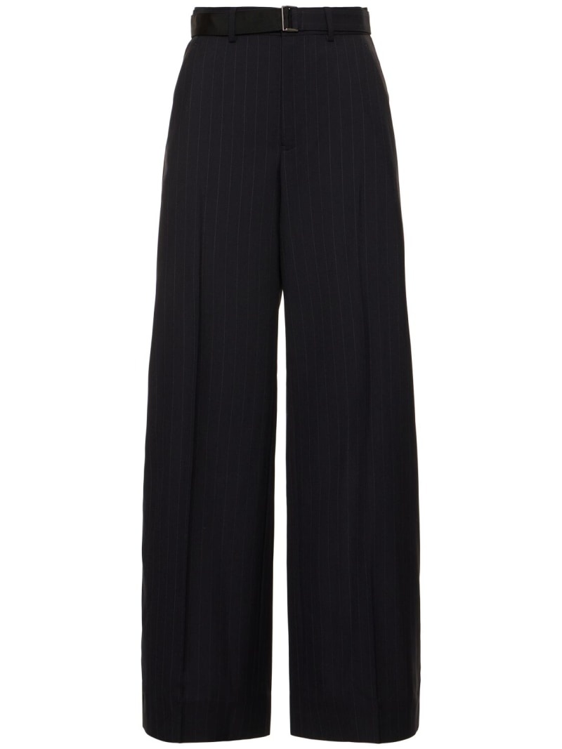 Chalk stripe belted wide pants - 1