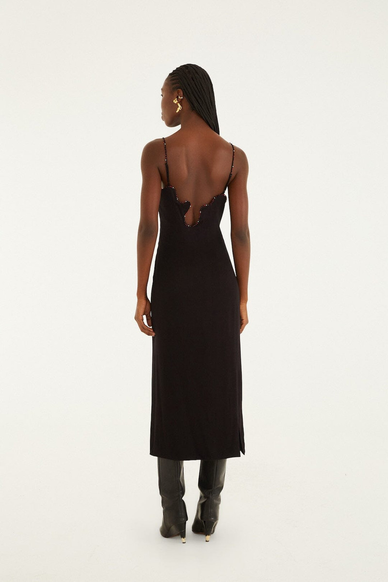Black Beaded Neckline Sleeveless Midi Dress 3