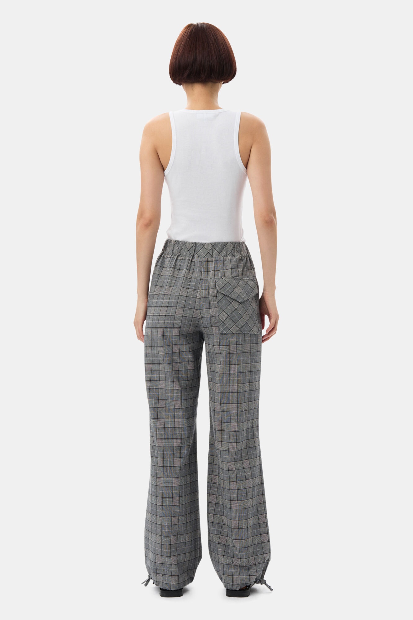 GANNI X PALOMA ELSESSER CHECK MIX DRAWSTRING TROUSERS - 5